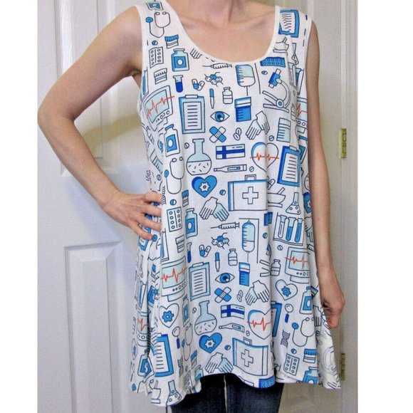 LuLaRoe Nurse Doctor Perfect Tank Tunic Top Work Shirt Blue White NWT Size M - Picture 1 of 12